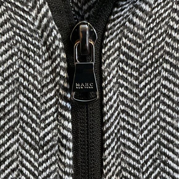 Marc New York Andrew Marc Jacket Women's SZ L Zip Up Black White Herringbone - Picture 7 of 16